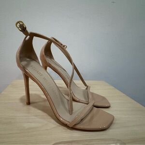Stuart Weitzman Blush Patent Leather T-Strap Stiletto Heels